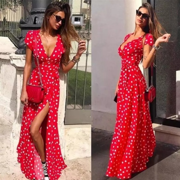 Dresses & Skirts - NEW Red and White Polka Dot Maxi Dress